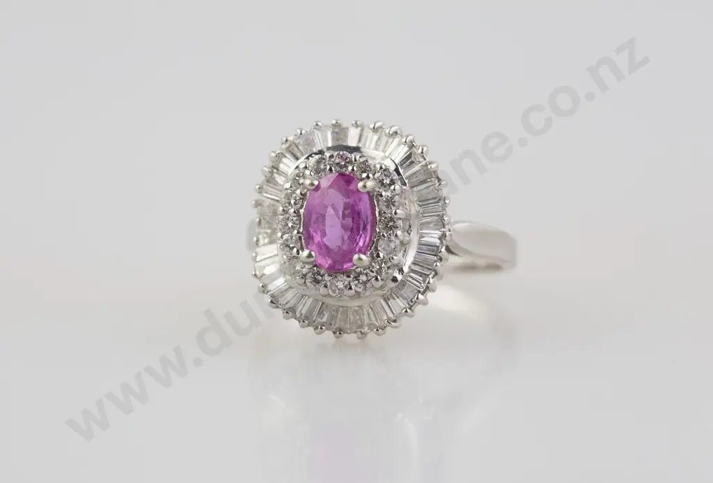 14ct White Gold 53stone Pink Sapphire and Diamond Cluster Ring Image 1++