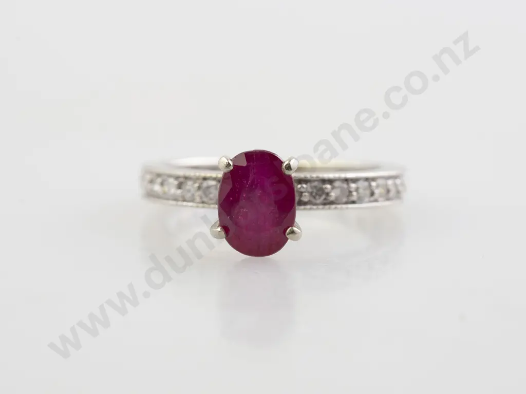 14ct White Gold Single Ruby Ring Image 1++