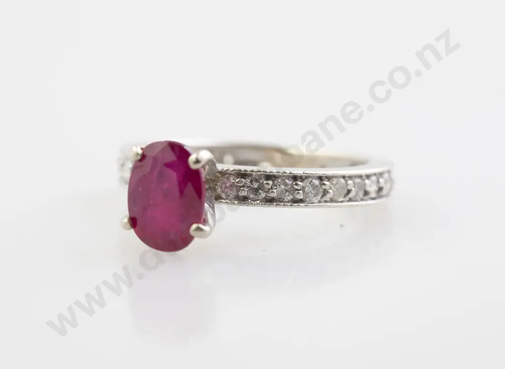 14ct White Gold Single Ruby Ring Image 1++