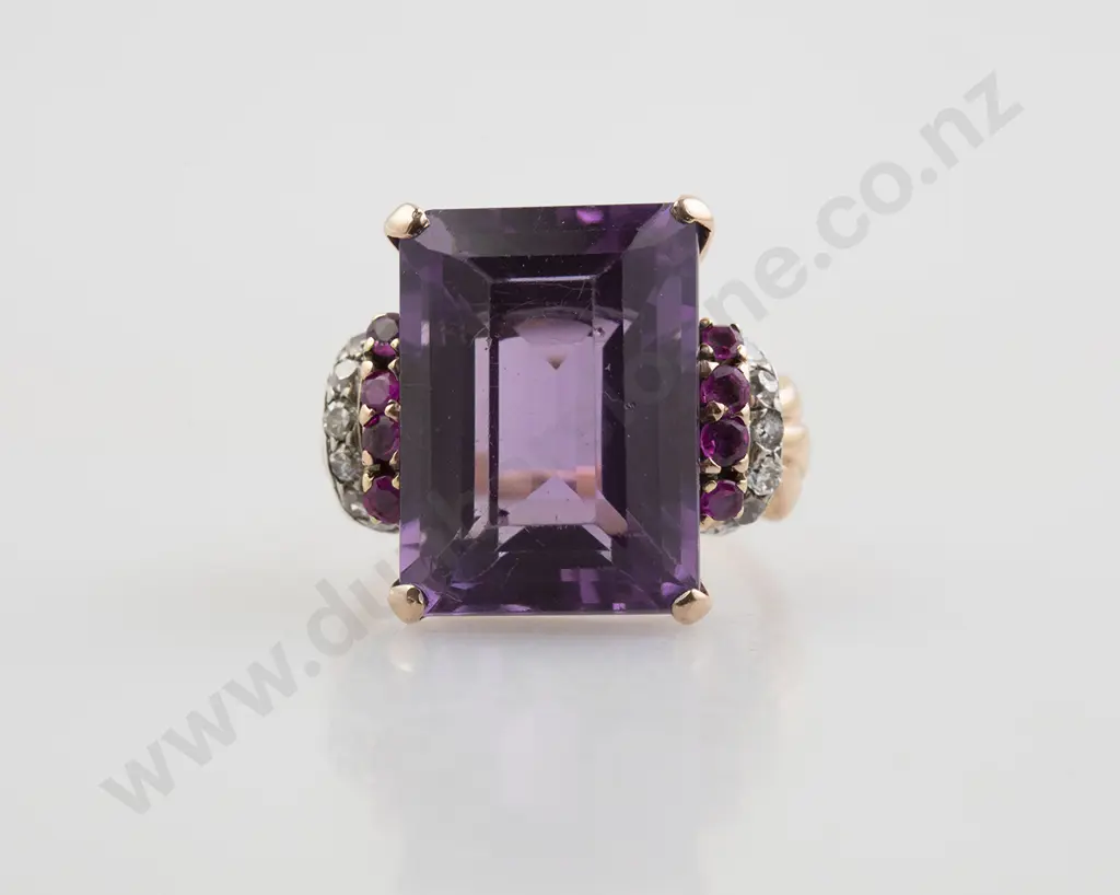 14ct Amethyst Ruby and Diamond Dress Ring Image 1++