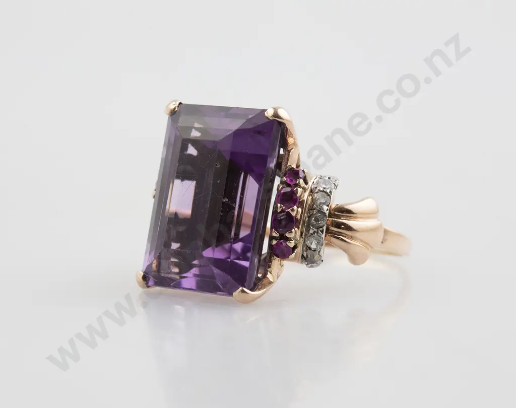 14ct Amethyst Ruby and Diamond Dress Ring Image 1++
