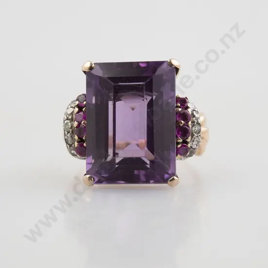14ct Amethyst Ruby and Diamond Dress Ring