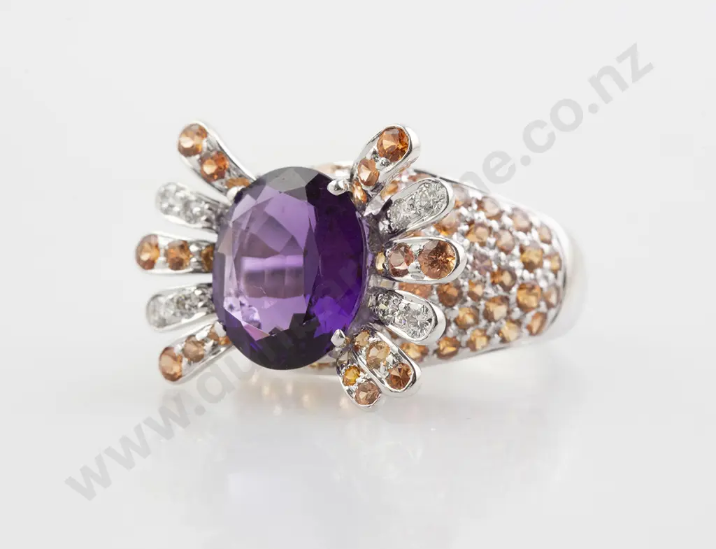 18ct 108stone Amethyst Sapphire and Diamond Dress Ring Image 1++