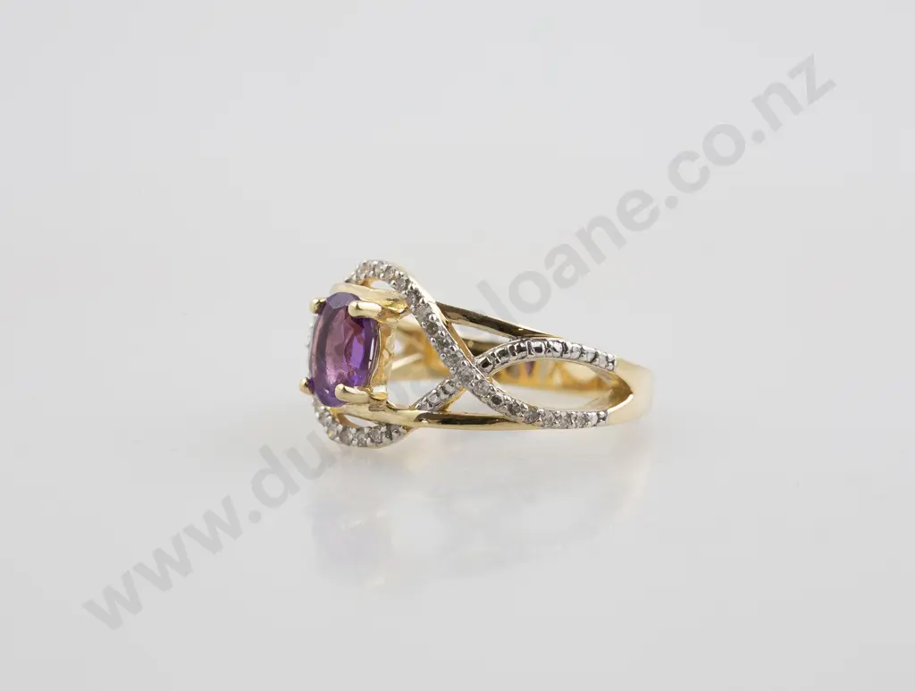 14ct 37stone Amethyst and Diamond Band Ring Image 1++