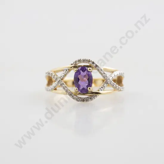 14ct 37stone Amethyst and Diamond Band Ring