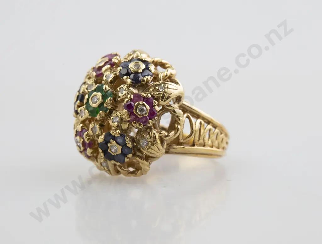 18ct 61stone Sapphire Ruby Emerald and Diamond Cluster Ring Image 1++