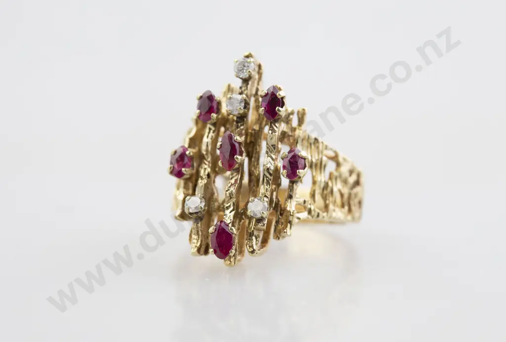 14ct Ten Stone Ruby and Diamond Modern Design Dress Ring Image 1++