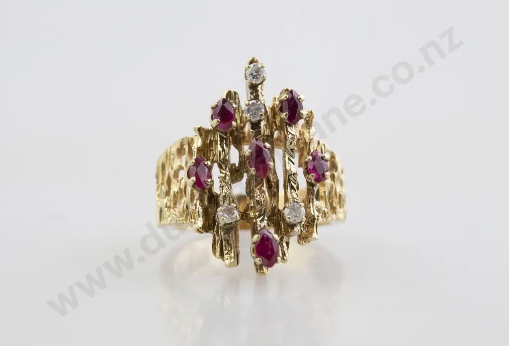 14ct Ten Stone Ruby and Diamond Modern Design Dress Ring Image 1++