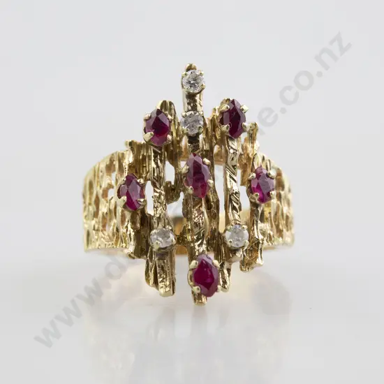 14ct Ten Stone Ruby and Diamond Modern Design Dress Ring