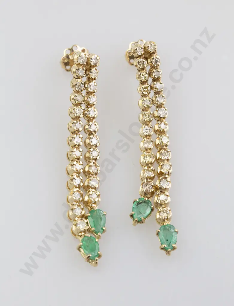 Pair 14ct Emerald and Diamond Pendant Earrings Image 1++