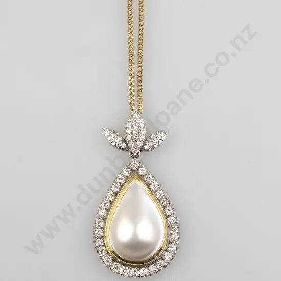 9ct White Gold Mabe Pearl and Diamond Pendant