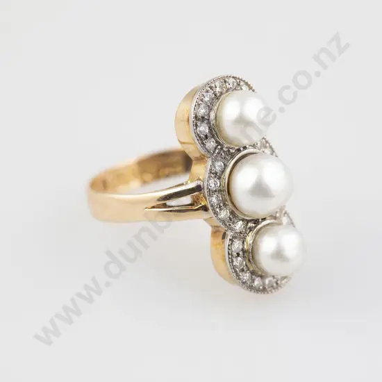 18ct Pearl and Diamond Cluster Ring