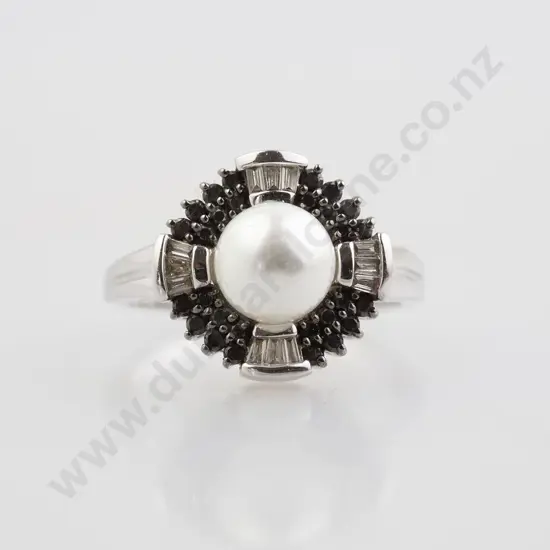 14ct White Gold Pearl and Diamond Dress Ring