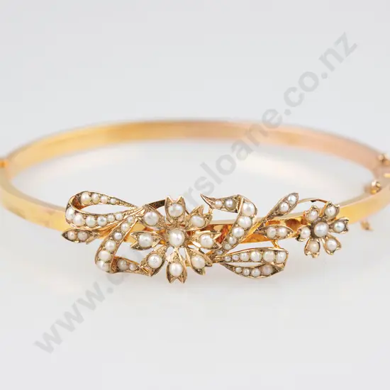 Edwardian 9ct Pearl Hinged Snap Bangle