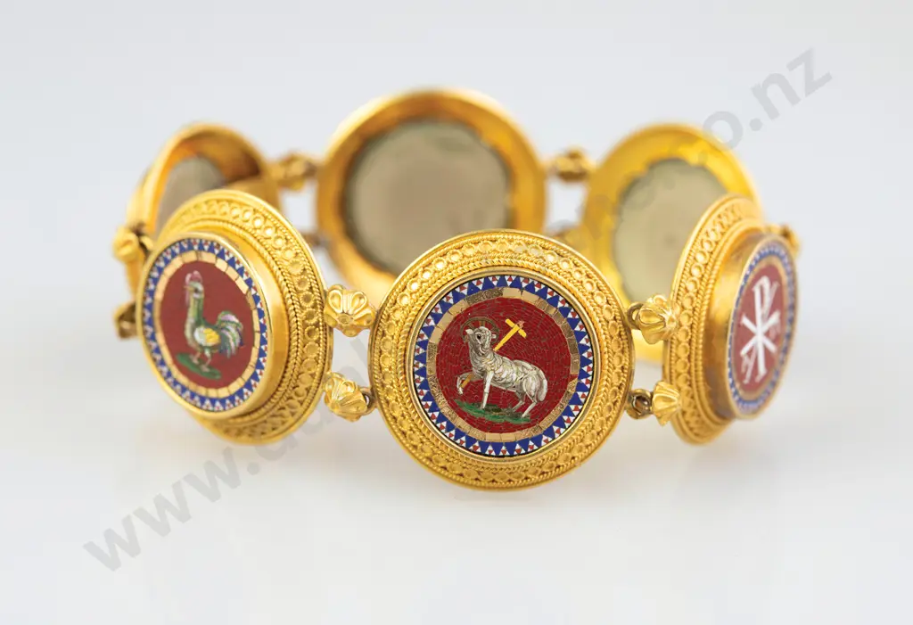 Victorian Grand Tour 18ct Moasic Panel Bracelet Image 1++