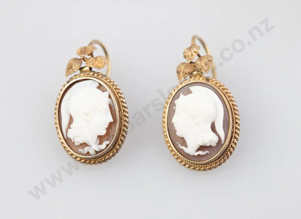 Pair Victorian Grand Tour 15ct Cameo Pendant Earrings Image 1++