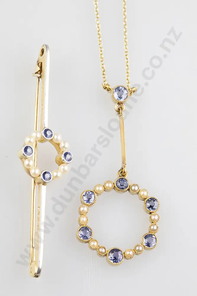 Edwardian 15ct Sapphire & Pearl Pendant Image 1++