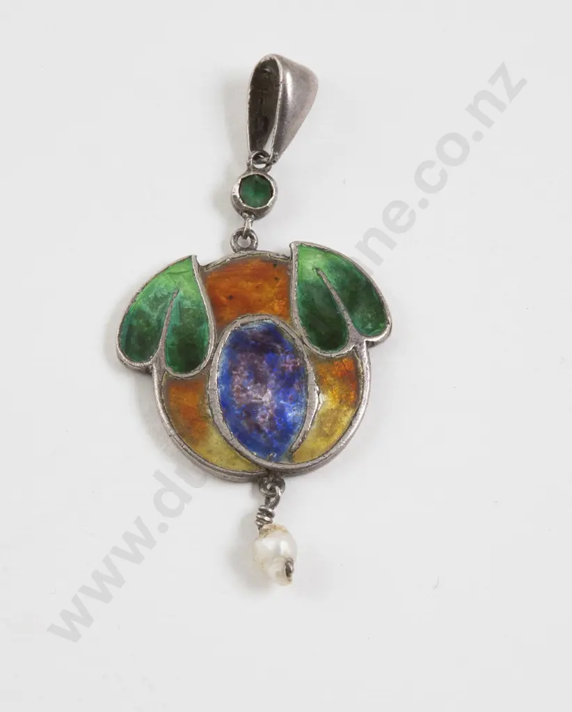 Art Nouveau Silver and Enamel Pendant Image 1++