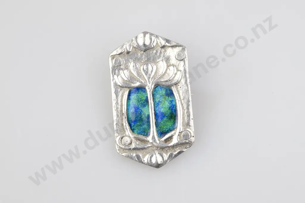 Art Nouveau White Metal and Enamel Brooch Image 1++