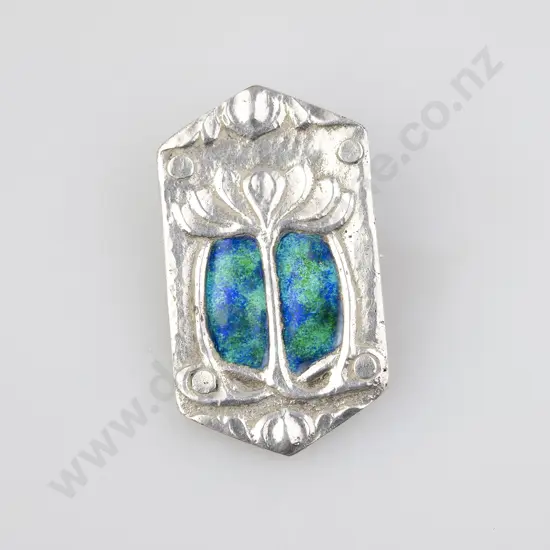 Art Nouveau White Metal and Enamel Brooch