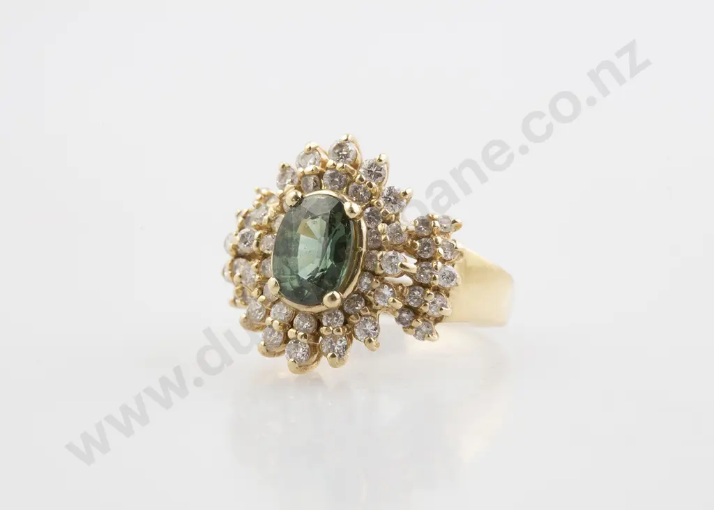 14ct 43stone Green Emerald and Diamond Cluster Ring Image 1++