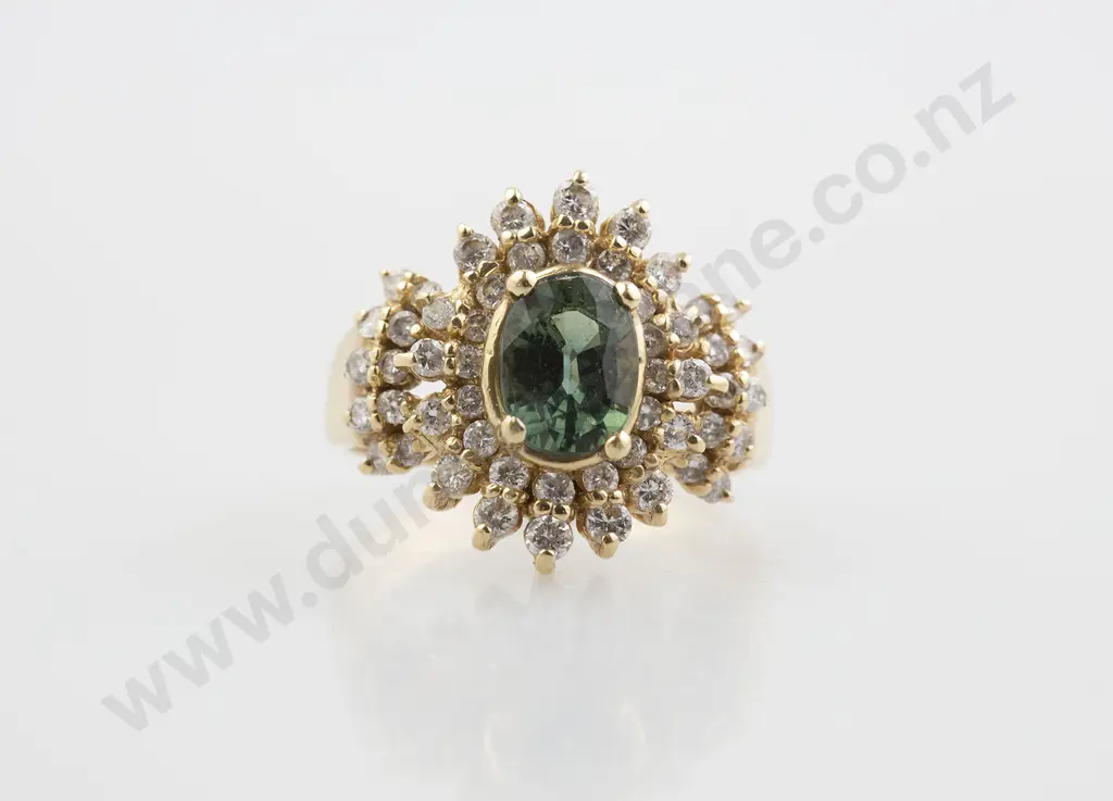 14ct 43stone Green Emerald and Diamond Cluster Ring Image 1++