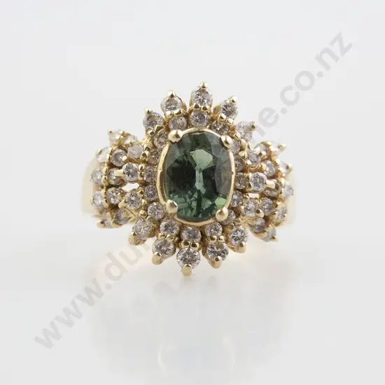 14ct 43stone Green Emerald and Diamond Cluster Ring