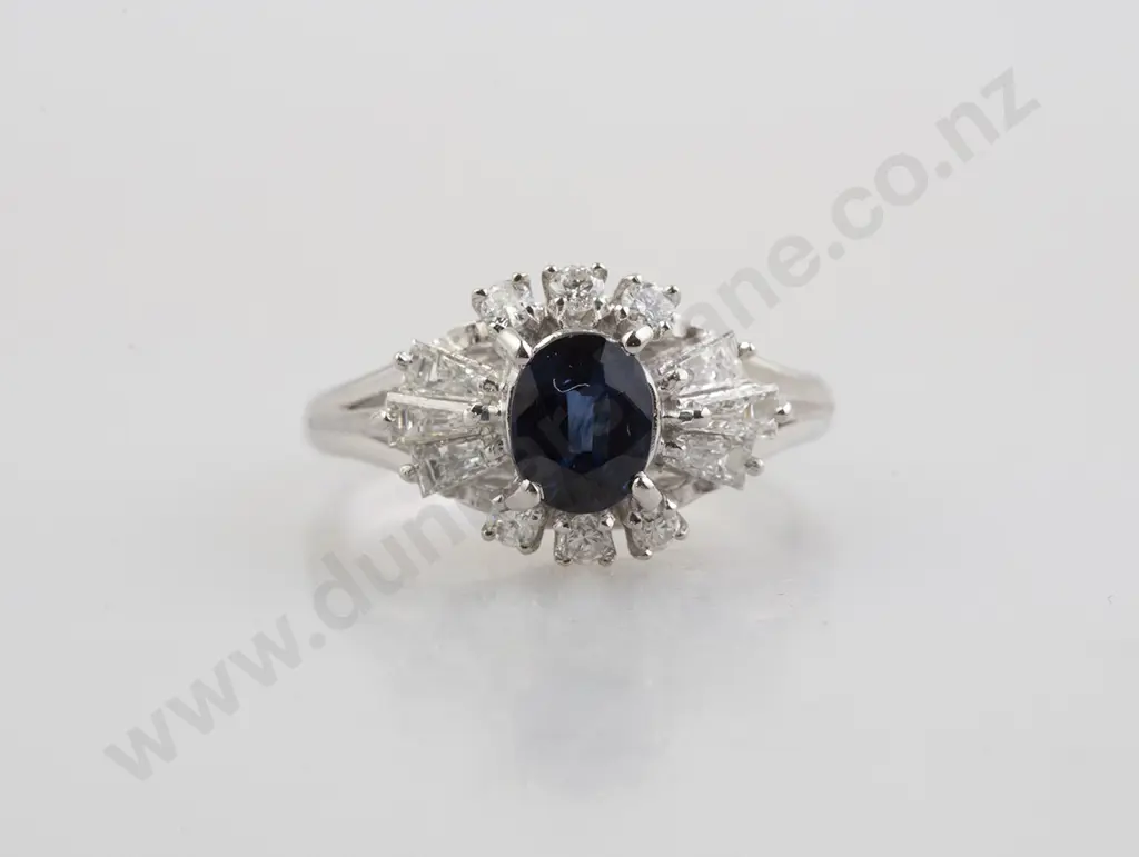 All Platinum 13stone Sapphire and Diamond Cluster Ring Image 1++