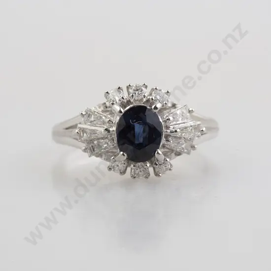 All Platinum 13stone Sapphire and Diamond Cluster Ring