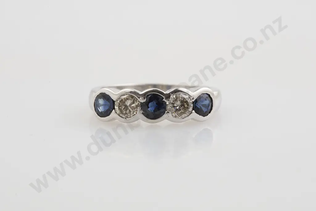 14ct White Gold Five Stone Sapphire and Diamond Bridge Ring Image 1++