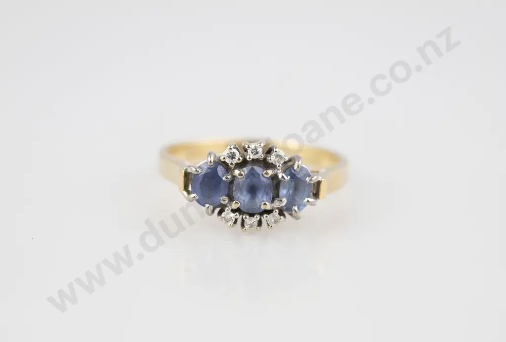 9ct Nine Stone Sapphire and Diamond Ring Image 1++