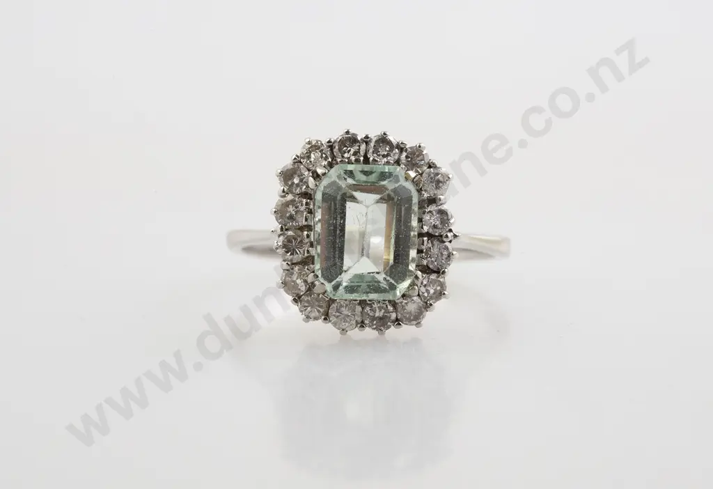 14ct 17stone Aquamarine and Diamond Cluster Ring Image 1++