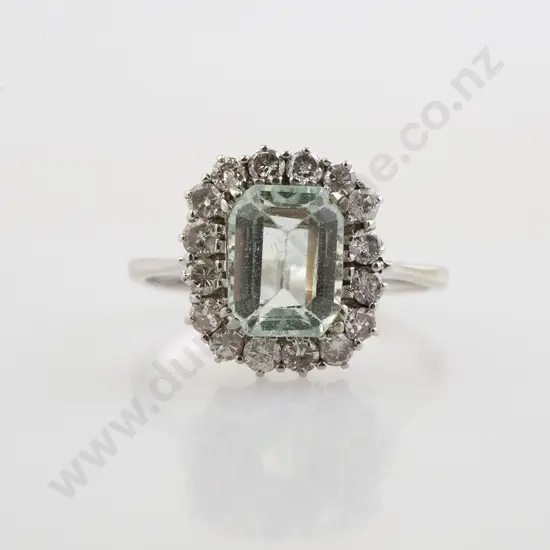 14ct 17stone Aquamarine and Diamond Cluster Ring