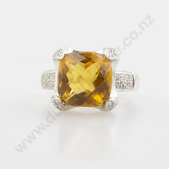 14ct Single Citrine and Diamond Dress Ring