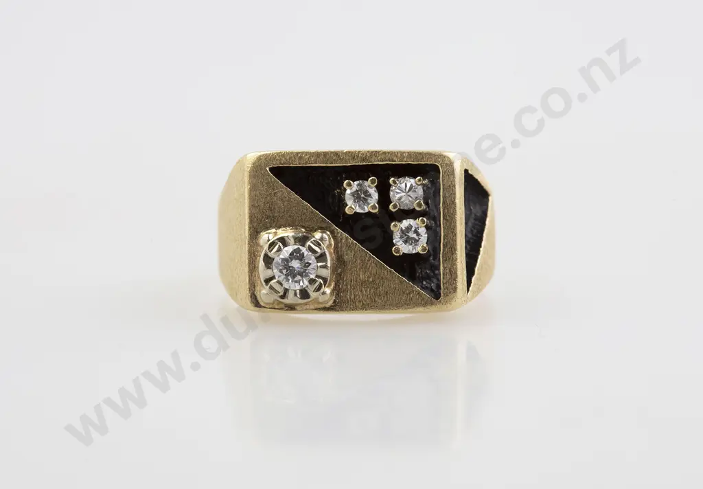 14ct Four Stone Diamond Gents Dress Signet Ring Image 1++