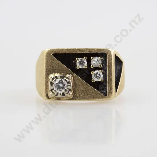 14ct Four Stone Diamond Gents Dress Signet Ring