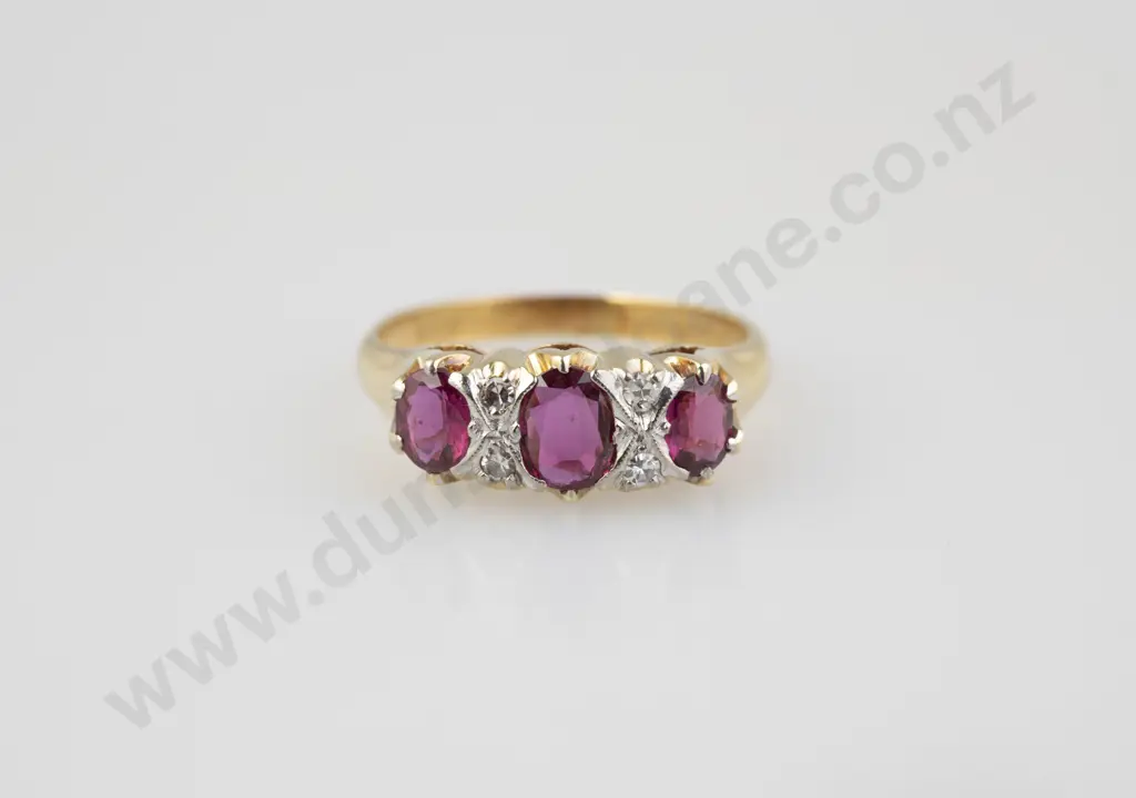 18ct Three Stone Ruby Bridge Ring Image 1++
