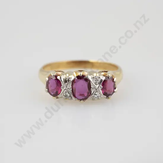 18ct Three Stone Ruby Bridge Ring