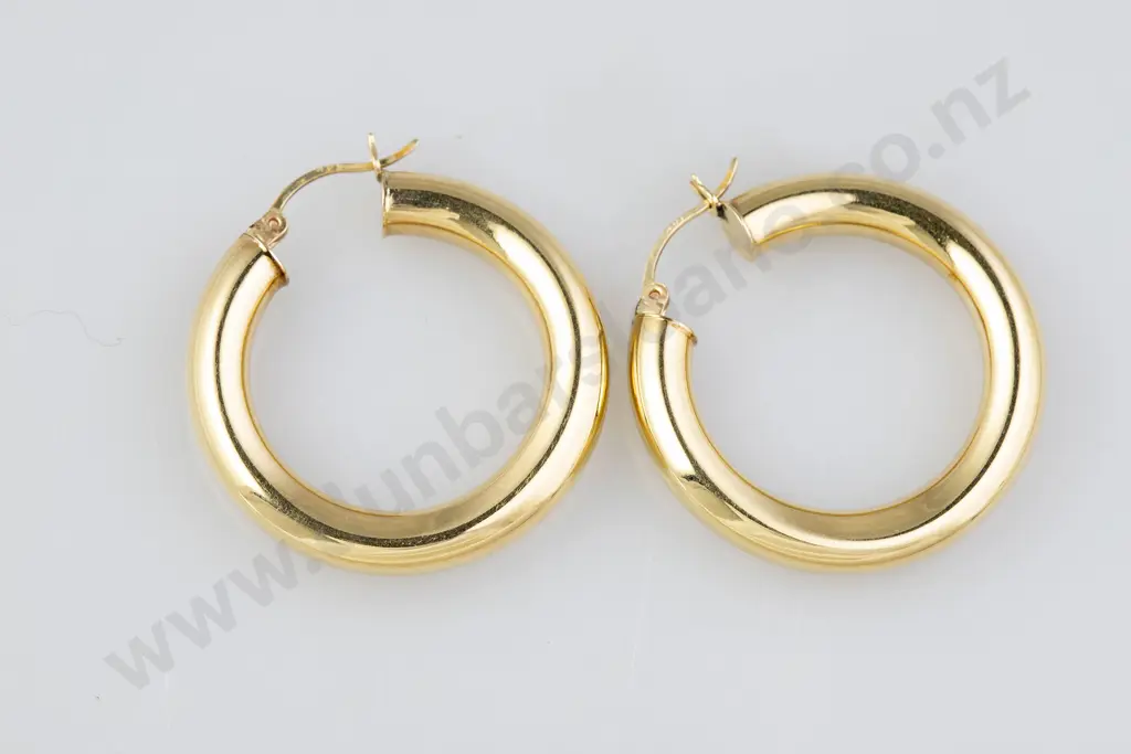 Pair 14ct Large Plain Hoop Earrings Image 1++