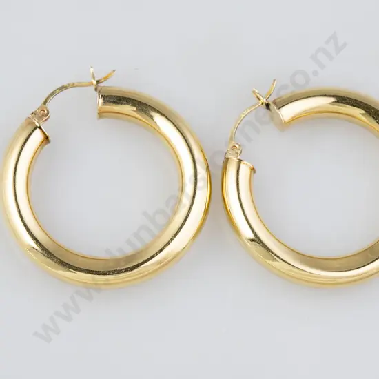 Pair 14ct Large Plain Hoop Earrings