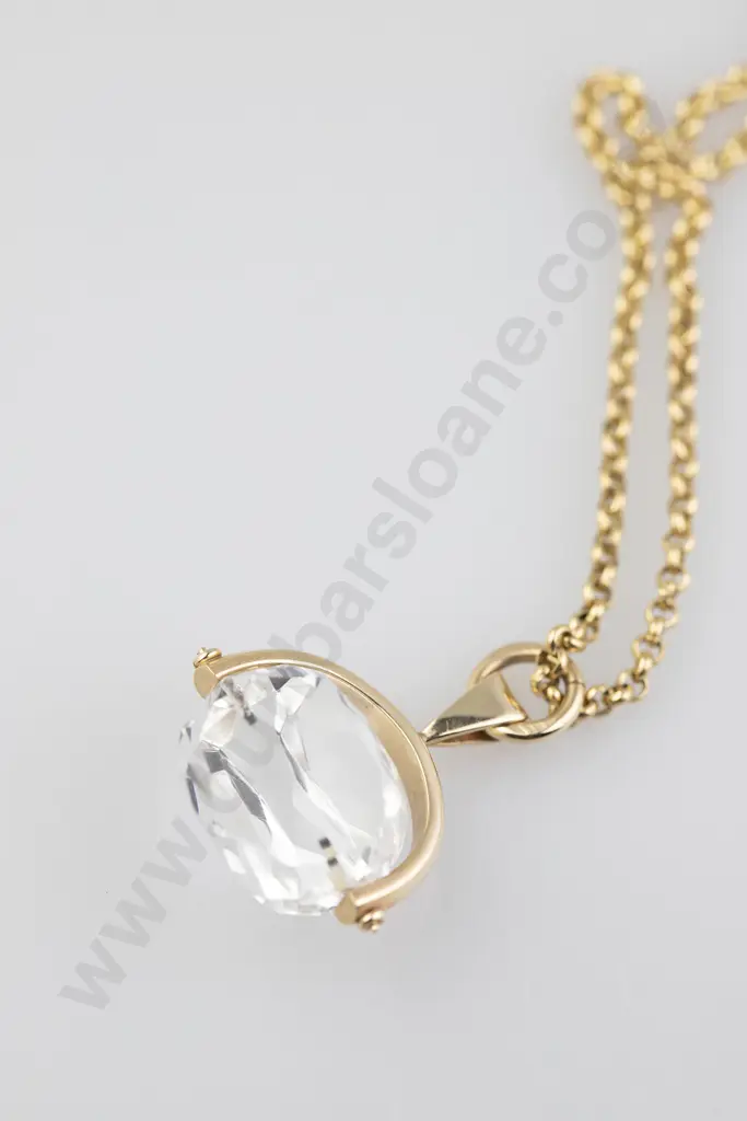9ct Mounted Clear Crystal Swivel Fob on chain Image 1++