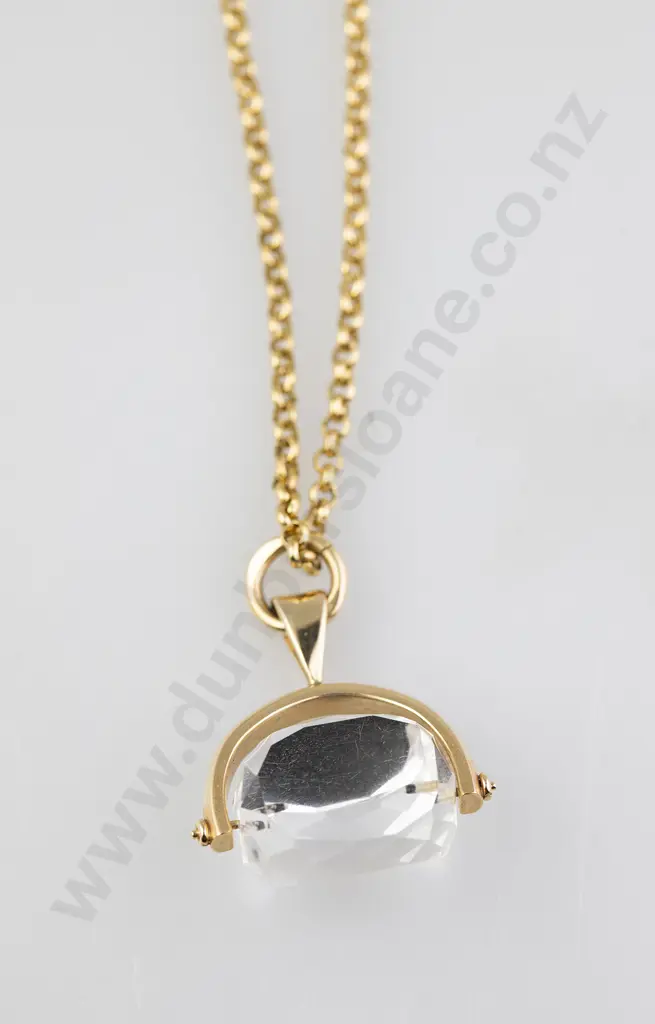 9ct Mounted Clear Crystal Swivel Fob on chain Image 1++