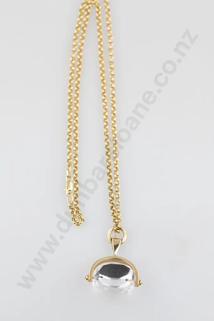 9ct Mounted Clear Crystal Swivel Fob on chain Image 1++