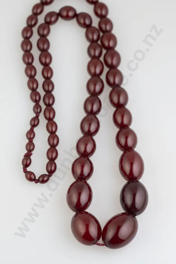 Edwardain Cherry Amber Single Strand Graduated Bead Necklace Image 1++