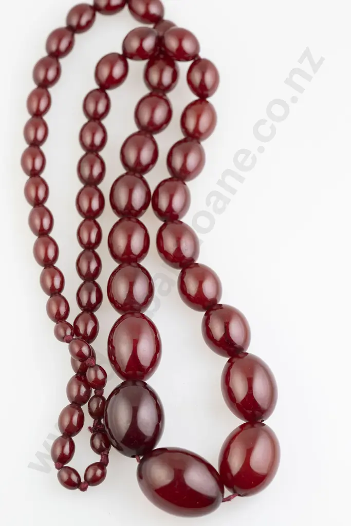 Edwardain Cherry Amber Single Strand Graduated Bead Necklace Image 1++