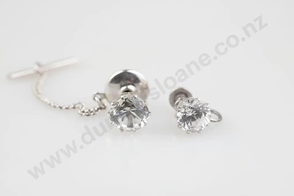 14ct White Gold Sapphire & Diamond Paste Bar Brooch Image 1++