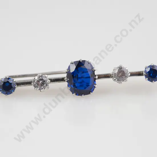 14ct White Gold Sapphire & Diamond Paste Bar Brooch