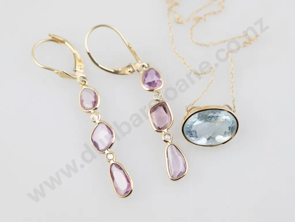 Pair 14ct Pink Peridot Drop Earrings Image 1++