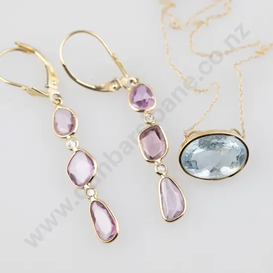 Pair 14ct Pink Peridot Drop Earrings