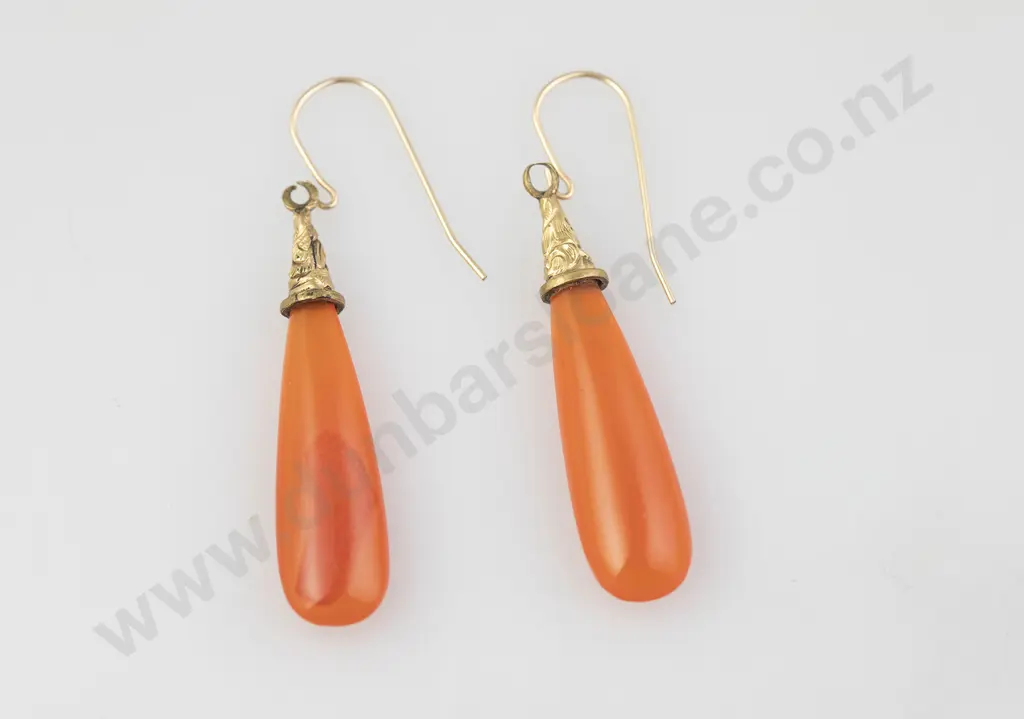 Pair Victorian Carnelain Pendant Drop Earrings Image 1++